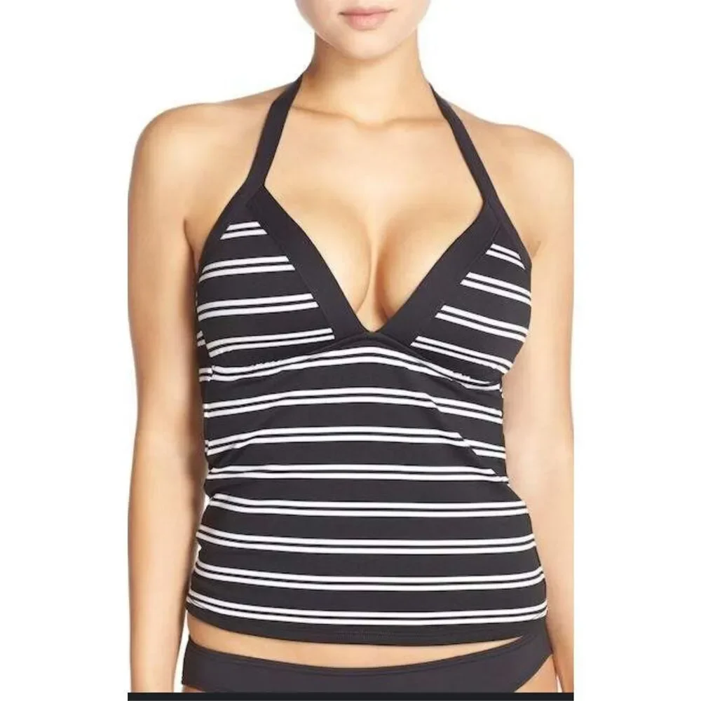 La Blanca NWT set size 4 tankini top & black bottoms striped black and white